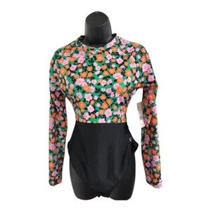 Ocean Pacific back cutout green multi long sleeve one piece swimsuit size XL new